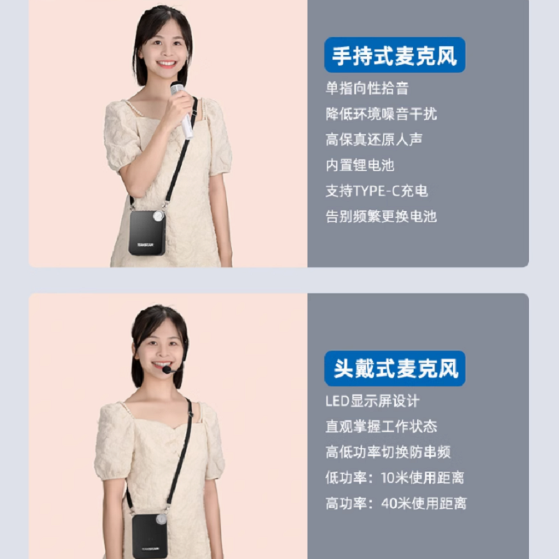 得胜 TAKSTAR E500W 扩音器 单手持麦克风版+无线头戴耳麦（40米无线连接） 计价单位:套
