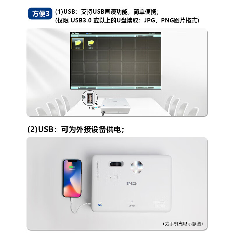 爱普生  CO-W01 投影仪 投影仪办公（3000流明 WXGA 1.35倍变焦）标配 计价单位:个
