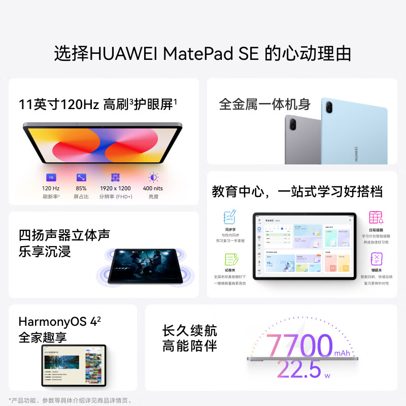 华为 HUAWEI  MatePad SE 平板电脑 11英寸 2024款 AGS6-W00(8G+256GB) 星海蓝 计价单位:台