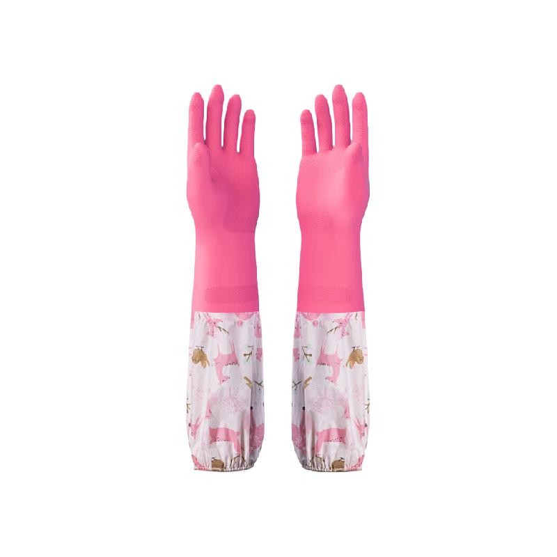 得力 deli LQ623-L 长袖厚绒手套 (天然乳胶)(玫红色)(1双/包) 计价单位:包