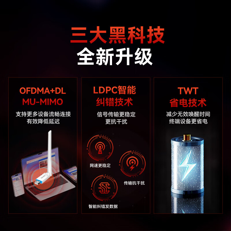 腾达  U2 USB无线网卡 WiFi6 智能免驱AX300 台式机专用(含安装) 计价单位:个