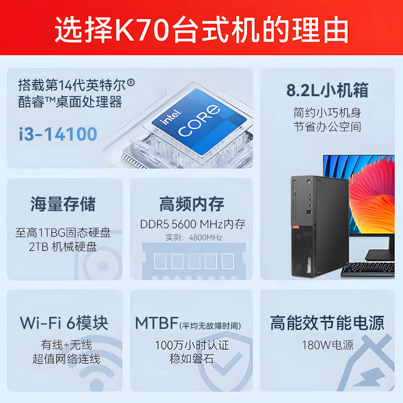 联想Thinkplus K70 商用办公高性能台式电脑主机 酷睿Ultra5 225 16G DDR5 1TB Office 23.8英寸 计价单位:台 联想Thinkplus K70 商用办公高性能台式电脑主机 酷睿Ultra5 225 16G DDR5 1TB Office 23.8英寸 计价单位:台