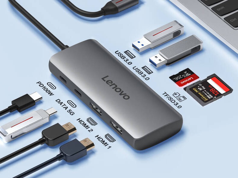 联想 Lenovo H1-C08 Pro type-c扩展坞 转双HDMI口拓展坞 4K/8K投屏接口转换器 PD快充 USB3.0 计价单位:个