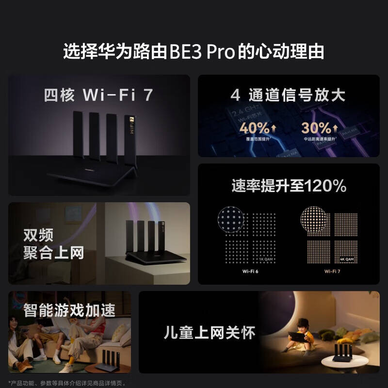 华为 HUAWEI BE3Pro WiFi 7|双频聚合 路由器 千兆穿墙王5G双频无线 计价单位:个
