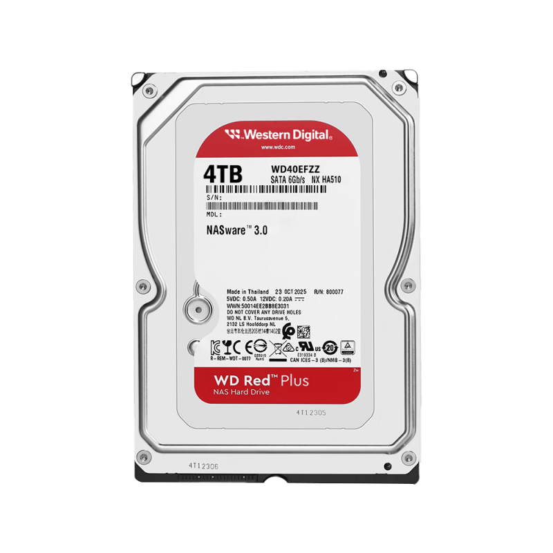 西部数据 WD WD40EFZZ NAS硬盘 4TB 新红盘Plus 官方标配 计价单位:块