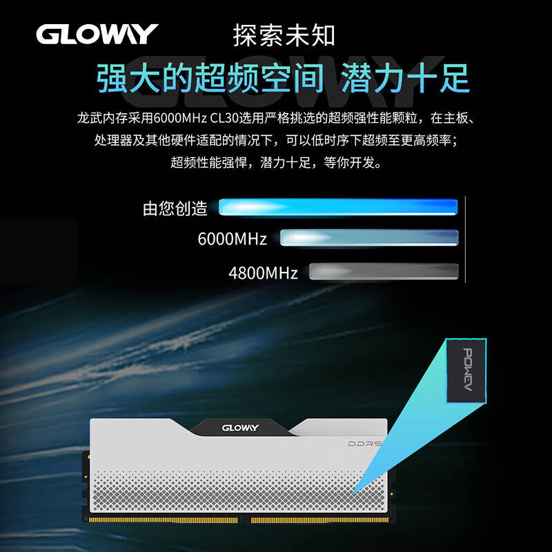 光威 GLOWAY DDR5 6000 龙武系列 台式机内存条 马甲条 海力士M-die CL30 深空银 32GB 2条套装（16GB*2） 计价单位:套