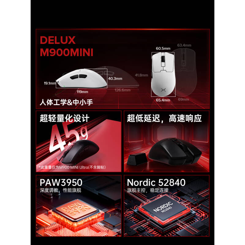 多彩 DELUX M900miniPro 鼠标 黒色Nordic主控 标配 fps无线双模右小手人体工学轻量化 计价单位:个
