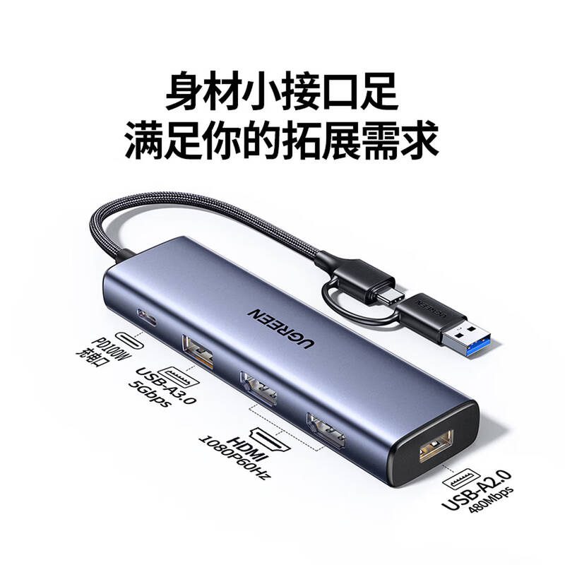 绿联 UGREEN CM511-95945 type-c 5合一多功能拓展坞 计价单位:个 绿联 UGREEN CM511-95945 type-c 5合一多功能拓展坞 计价单位:个