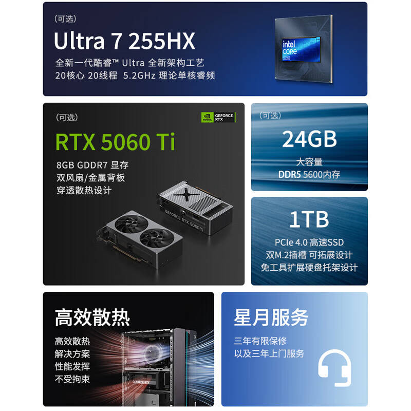 联想 Lenovo GeekPro 台式机电脑主机 设计师 14代 i7-14700 24G 1TB SSD RTX5060 8G主机 计价单位:台