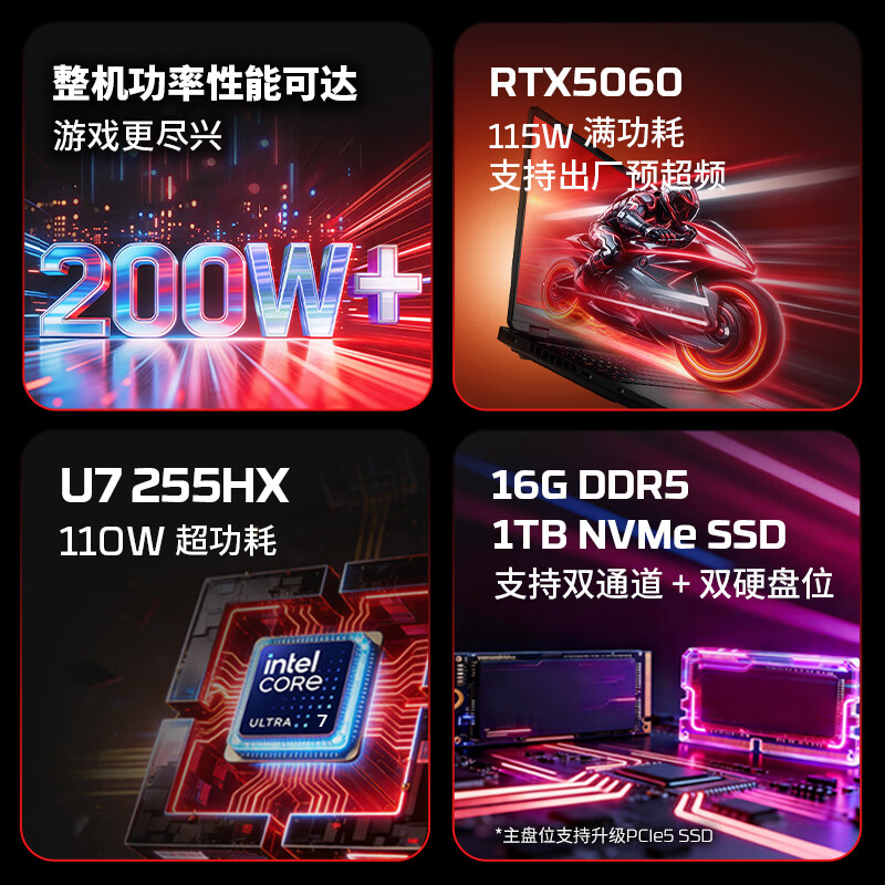 惠普 HP HyperX暗影精灵PRO 16 笔记本电脑 U7-255HXRTX5060 16G 1T QHD 240Hz 功耗200W+ 计价单位:台