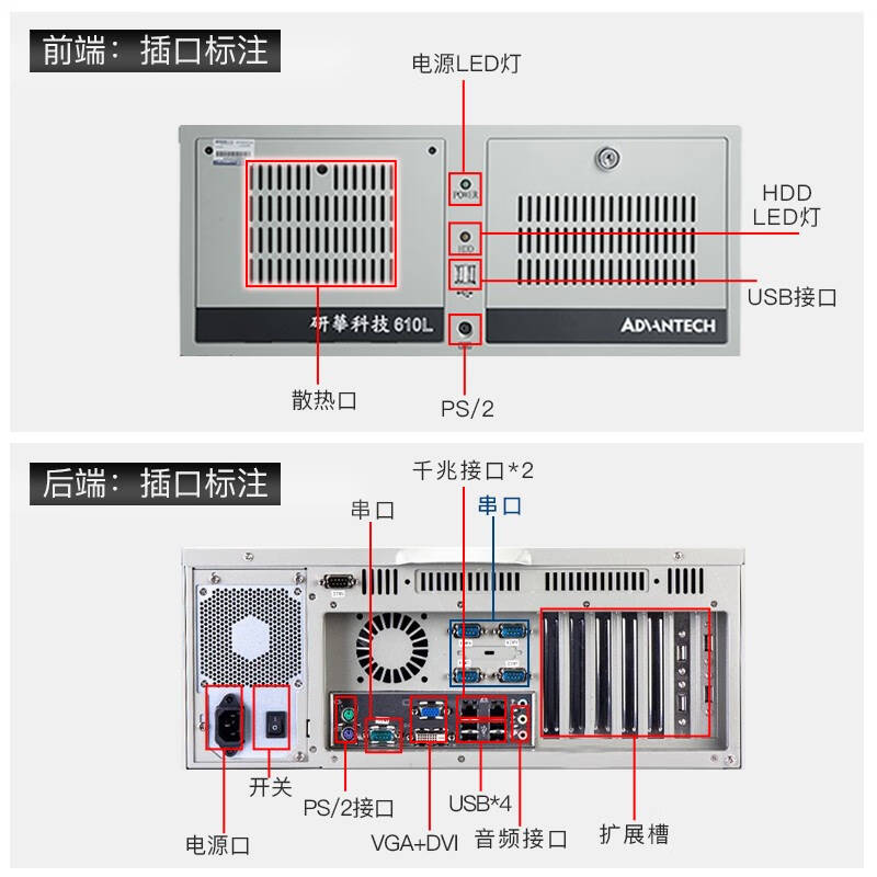 DWTPC DWTPC IPC-610 研華科技研华工控机 505G2/I5-8400/8G/128G/KM 研华IPC-610+250W 计价单位:台