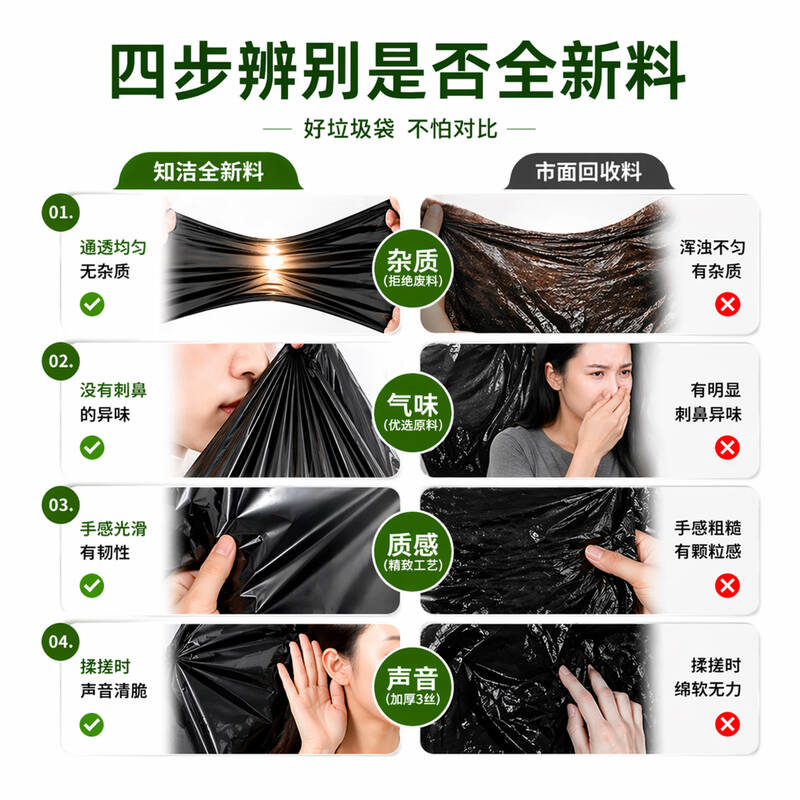 知洁  3丝 垃圾袋  物业平口双面  60*80cm 50只 计价单位:套